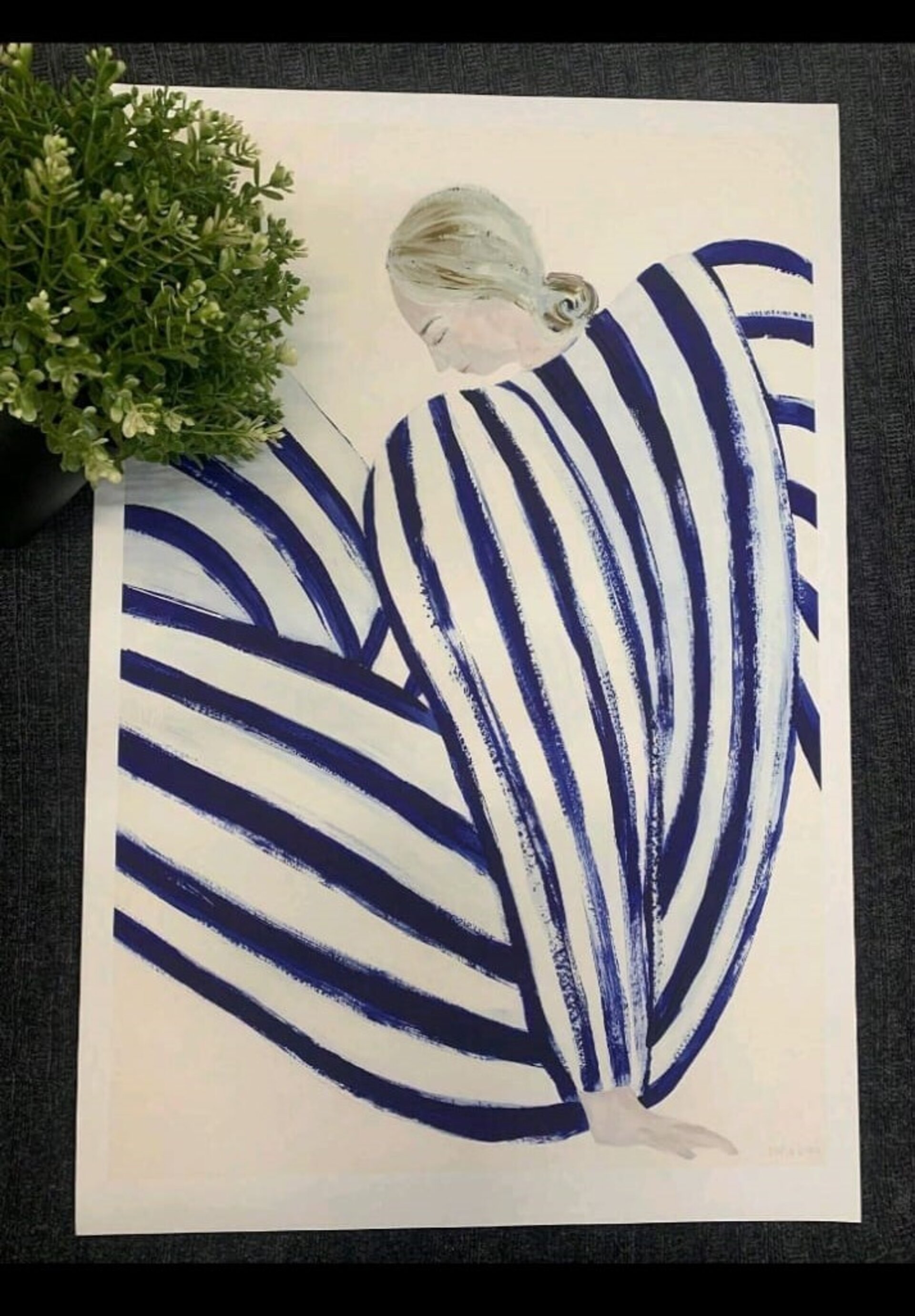 Lamina de lienzo para enmarcar "Figura rayas azules" - 2